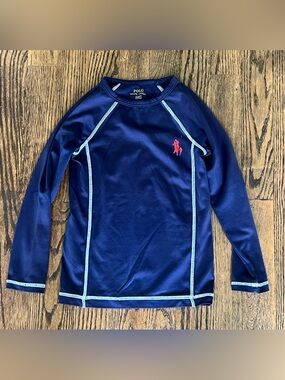 Polo Ralph Lauren Navy Long Sleeve Rash Guard with Red Logo